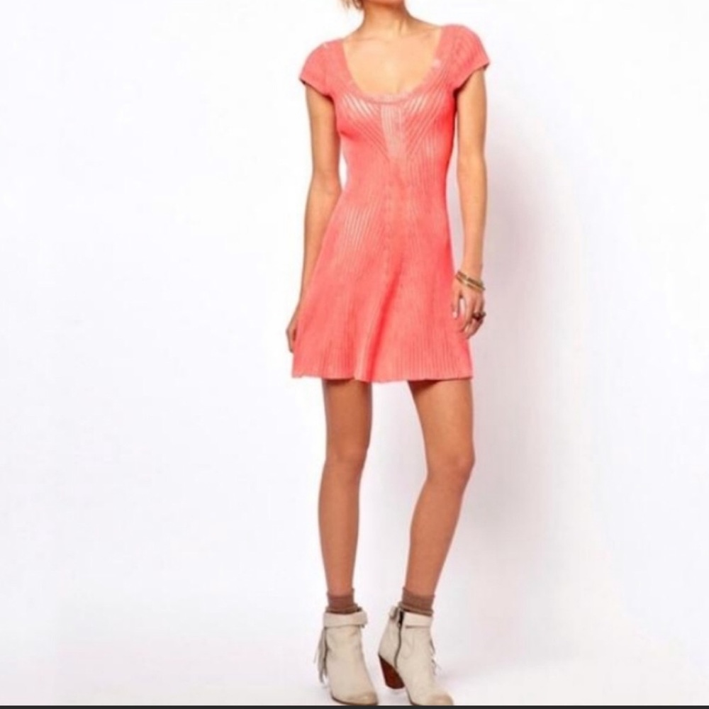 Free People Ribbed Knit Dress XS Pink/Orange Color